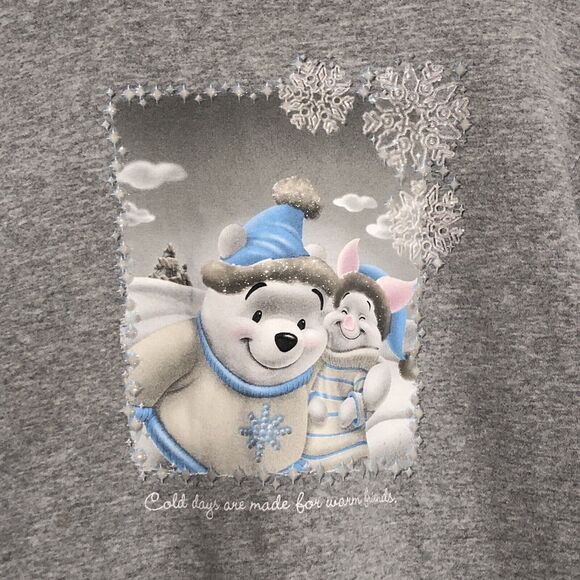 Winnie the Pooh Winter Sweatshirt Women Small Gray Christmas Disney Store Piglet - Picture 2 of 9